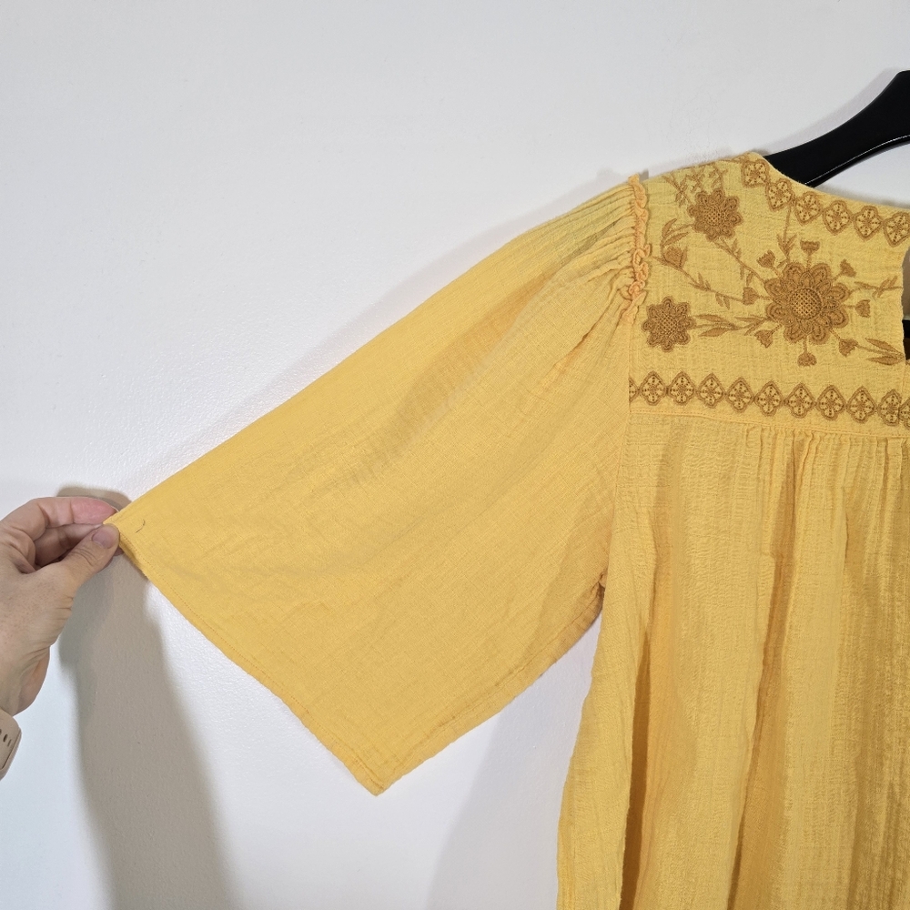 Roller Rabbit Flowy Yellow Embroidered Top Blouse XS - Picture 3 of 6